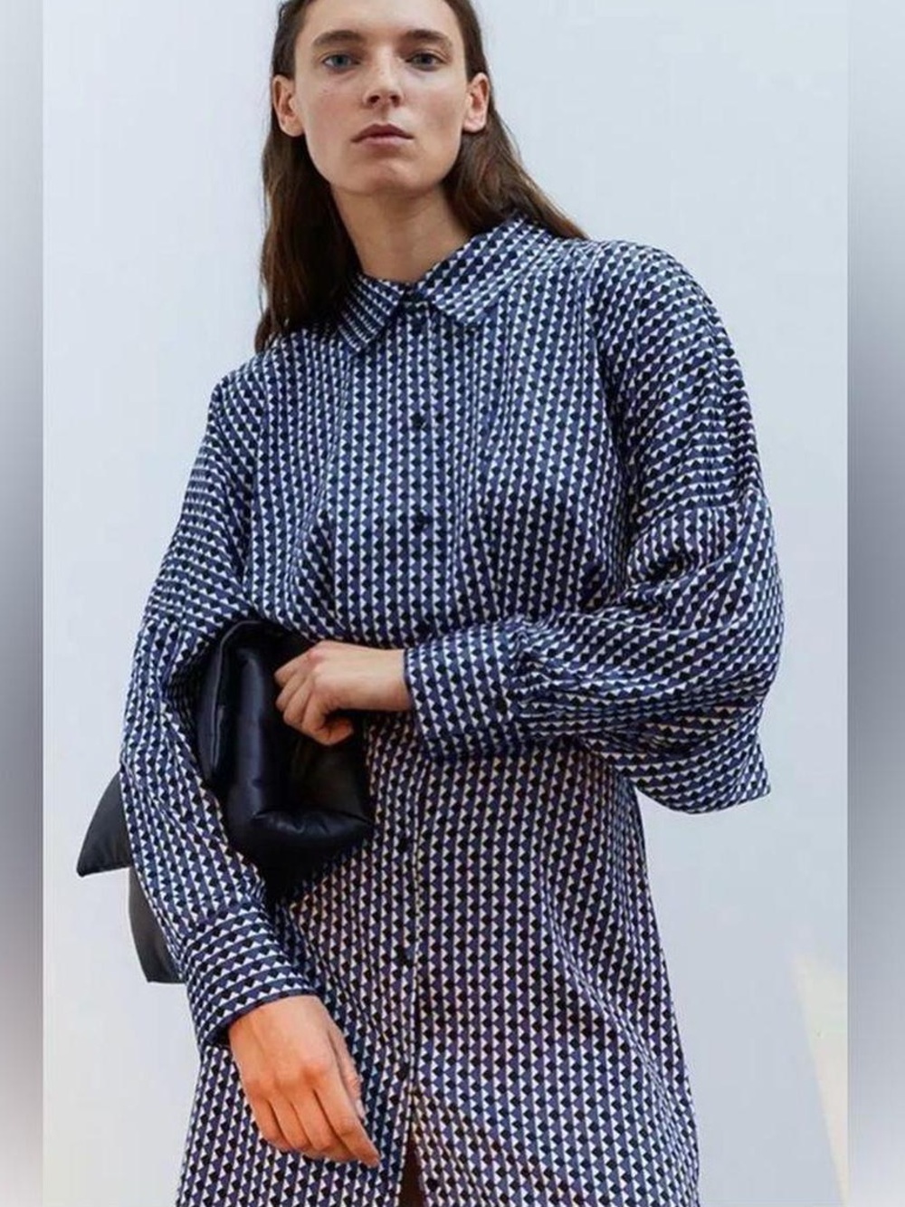 Navy & White Geometric Button-Up Dress